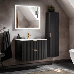 wohnli-moebel-suche-M26117892-1 Set aus Einzelwaschtisch 80 cm Melamin Mattschwarz 80x57x46cm Spanplatte Schwarz Petits meubles Möbel Badezimmermöbel Waschtische