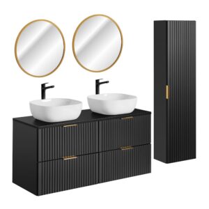 Wohnli Möbelsuche - Doppelwaschtisch 120cm LED Spiegel Melamin Mattschwarz