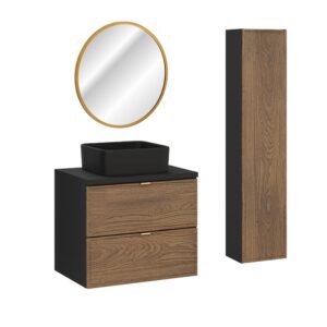 wohnli-moebel-suche-M26117912 Wohnli Möbelsuche - Set aus Einzelwaschtisch 60cm Säule Laminat Holz und Schwarz