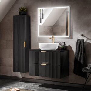 wohnli-moebel-suche-M26117914-1 Set aus Einzelwaschtisch 80 cm Melamin Mattschwarz 81x59x46cm Spanplatte Schwarz Petits meubles Möbel Badezimmermöbel Waschtische