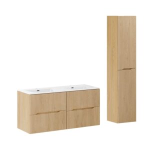 wohnli-moebel-suche-M26117916 Wohnli Möbelsuche - Set aus Doppelwaschtisch 120cm Laminat Helle Eiche