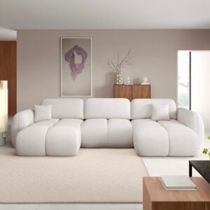wohnli-moebel-suche-M26118615 Wohnli Möbelsuche - U-förmiges 4-Sitzer-Sofa umwandelbar Kiefernholz Gebrochenes Weiß