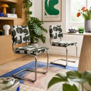 wohnli-moebel-suche-M26119365-1 Retro-Stühle mit bedrucktem Stoff im 2er Set 45x85x48cm Stoff Weiß Zuiver Möbel Esszimmermöbel Stühle