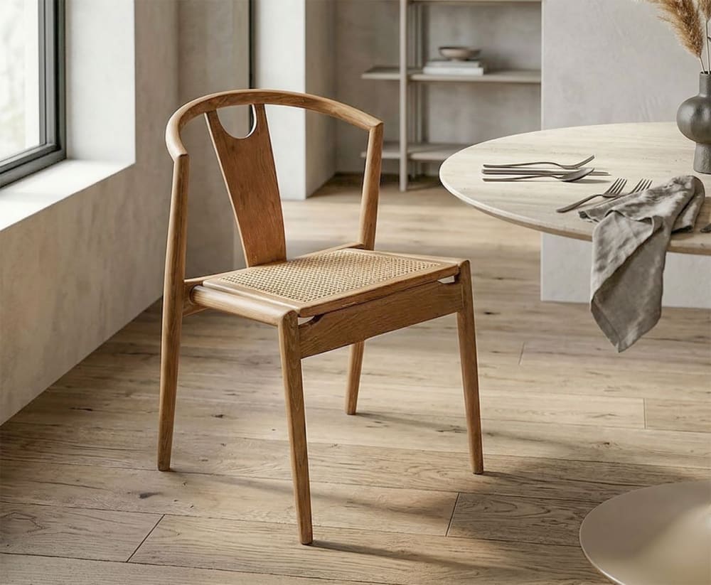 2 Holz- und Rattan-Stühle im Boho-Stil 53x76x56cm Holz Beige Mathi Design Möbel Esszimmermöbel Stühle