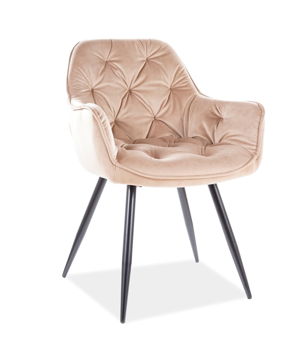 wohnli-moebel-suche-M26119584 Wohnli Möbelsuche - Designstuhl aus schwarzem Metall und beigem Samt