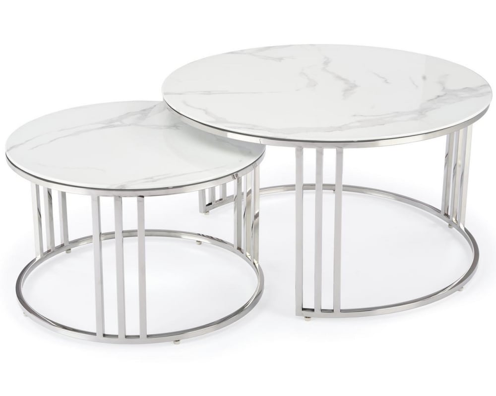 wohnli-moebel-suche-M26119615 Wohnli Möbelsuche - Set aus zwei runden Couchtischen in weißer Marmoroptik