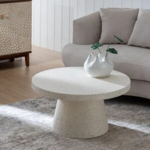 Leichter 80 cm großer Couchtisch aus weißer Magnesiumfaser 80x38x80cm Harz Weiß MSO Möbel Wohnzimmermöbel Couchtische