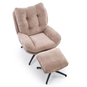 Sessel und Fußhocker aus beigem Stoff mit Wippe 92x96x76cm Stoff Beige MSO Sofas und Sessel Sessel, Poufs und Fußbänke Sessel