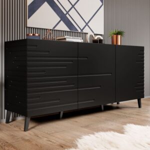 Mattschwarzes Designer-Sideboard 155 cm 150x72x150cm Holz Schwarz MSO Möbel Esszimmermöbel Sideboards, Highboards & niedrige Anrichten