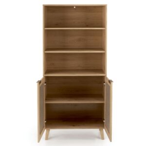 wohnli-moebel-suche-M26119645-1 Hohes Sideboard in natürlicher Eiche und Rattanoptik 40x173x80cm Holz Braun MSO Möbel Esszimmermöbel Sideboards, Highboards & niedrige Anrichten
