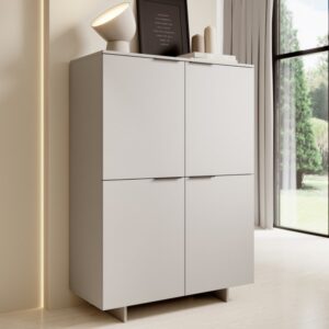 wohnli-moebel-suche-M26119651-1 Hohes Sideboard mit 4 mattbeigen Türen 41x145x100cm Holz Beige MSO Möbel Esszimmermöbel Sideboards, Highboards & niedrige Anrichten