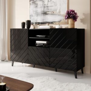 wohnli-moebel-suche-M26119652-1 Glänzend schwarzes Designer-Sideboard 150 cm 42x82x150cm Holz Schwarz MSO Möbel Esszimmermöbel Sideboards, Highboards & niedrige Anrichten