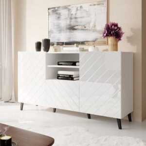 wohnli-moebel-suche-M26119657-1 Glänzend weißes Designer-Sideboard 150 cm 42x82x150cm Holz Weiß MSO Möbel Esszimmermöbel Sideboards, Highboards & niedrige Anrichten