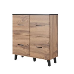 wohnli-moebel-suche-M26119660 Wohnli Möbelsuche - Hohes Sideboard im Eichen- und mattschwarzen Stil mit 4 Türen