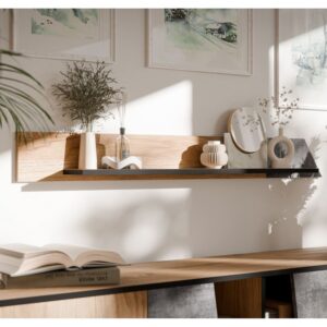 wohnli-moebel-suche-M26119685-1 Designer-Wandregal aus Eiche und dunklem Beton 130x15x130cm Holz Braun MSO Möbel Wohnzimmermöbel Regale