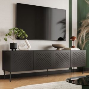 Schwarzer TV-Schrank 4 Türen 200 cm 200x60x200cm Holz Schwarz MSO Möbel Wohnzimmermöbel TV-Möbel