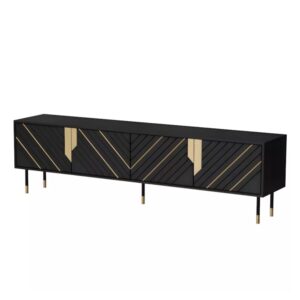 wohnli-moebel-suche-M26119710 Wohnli Möbelsuche - Schwarz-goldener 4-türiger TV-Schrank 200 cm