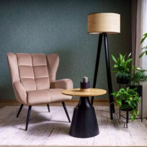 wohnli-moebel-suche-M26119718-1 Set aus zwei runden Couchtischen mit handgefertigter Eichenplatte 70x40x70cm Holz Schwarz MSO Möbel Wohnzimmermöbel Couchtische