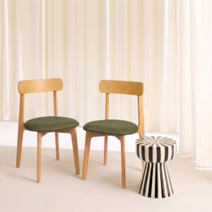 2er-Set Stühle Heveaholz naturfarben Bezug khaki 50x80x45cm Holz Braun sweeek Möbel Esszimmermöbel Stühle