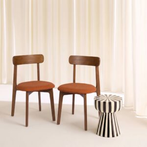 2er-Set Stühle Heveaholz naturfarben Bezug terrakotta 50x80x45cm Holz Braun sweeek Möbel Esszimmermöbel Stühle