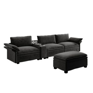 wohnli-moebel-suche-M26122423 Wohnli Möbelsuche - Modulares Ecksofa mit 4 Sitzen aus schwarzem Chenille