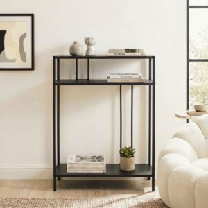 wohnli-moebel-suche-M26122576-1 Hohe Konsole aus schwarzem Metall H90 cm 60x90x30cm Metall Schwarz Calicosy Möbel Wohnzimmermöbel Konsolentische