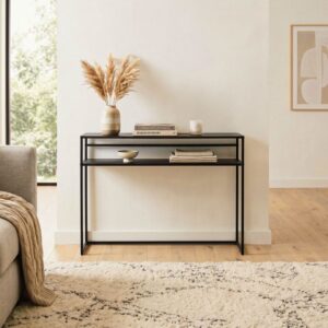 wohnli-moebel-suche-M26122582-1 Schwarze Metall-Konsole L112 cm 112x81x28cm Metall Schwarz Calicosy Möbel Wohnzimmermöbel Konsolentische