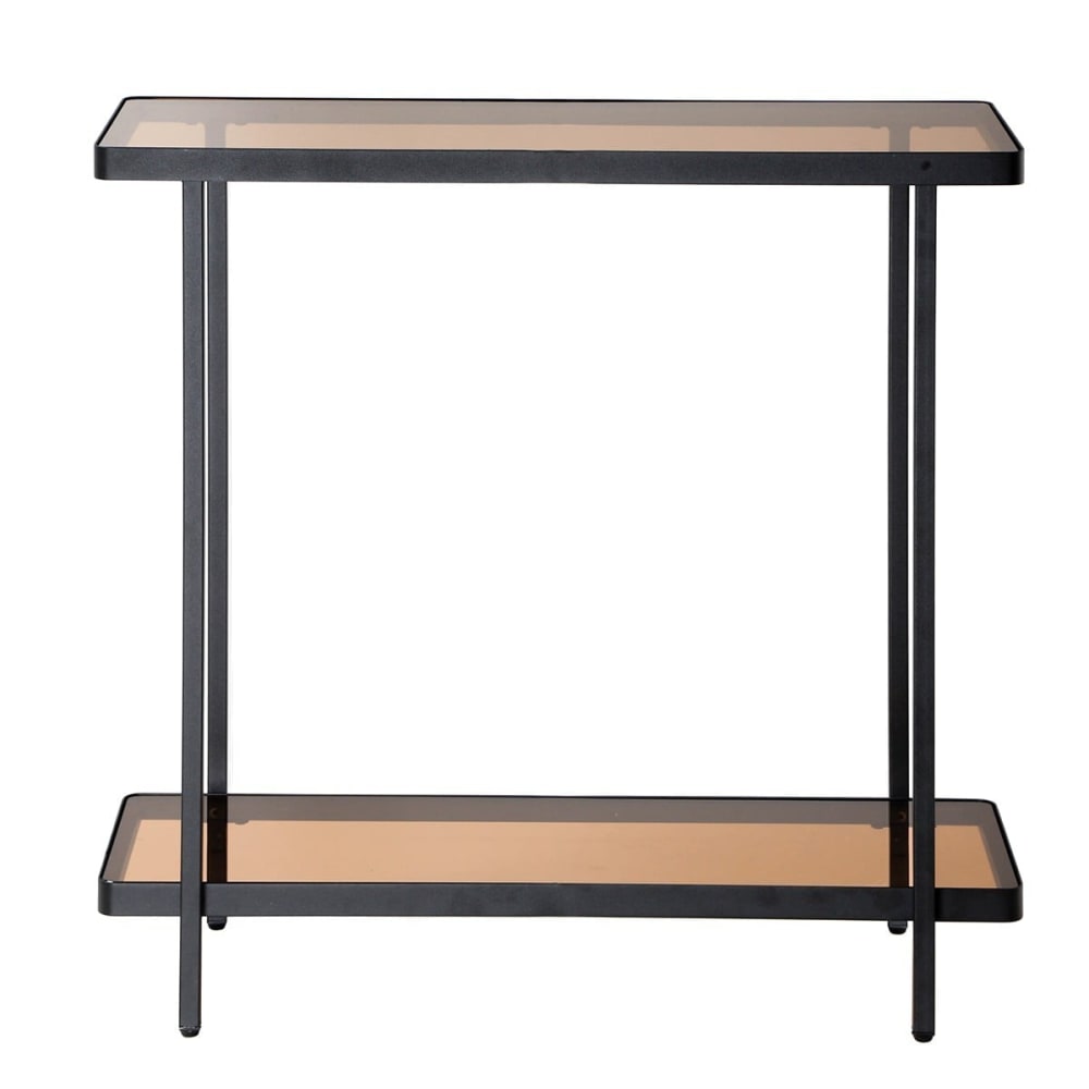 wohnli-moebel-suche-M26122583 Wohnli Möbelsuche - Konsole mit zwei Ablagen aus getöntem Glas B80 cm - Schwarz