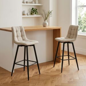 wohnli-moebel-suche-M26122586-1 2er-Set gepolsterter Hocker aus meliertem Stoff H94 cm - Beige 51x94x42cm Stoff Beige Calicosy Möbel Esszimmermöbel Barhocker