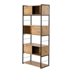 wohnli-moebel-suche-M26122588-1 Bücherregal mit 3 Schiebetüren H196 cm - Holzdekor hell 80x197x40cm Spanplatte Beige Calicosy Möbel Wohnzimmermöbel Bücherregale