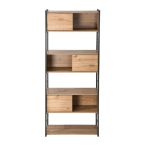 wohnli-moebel-suche-M26122588 Wohnli Möbelsuche - Bücherregal mit 3 Schiebetüren H196 cm - Holzdekor hell