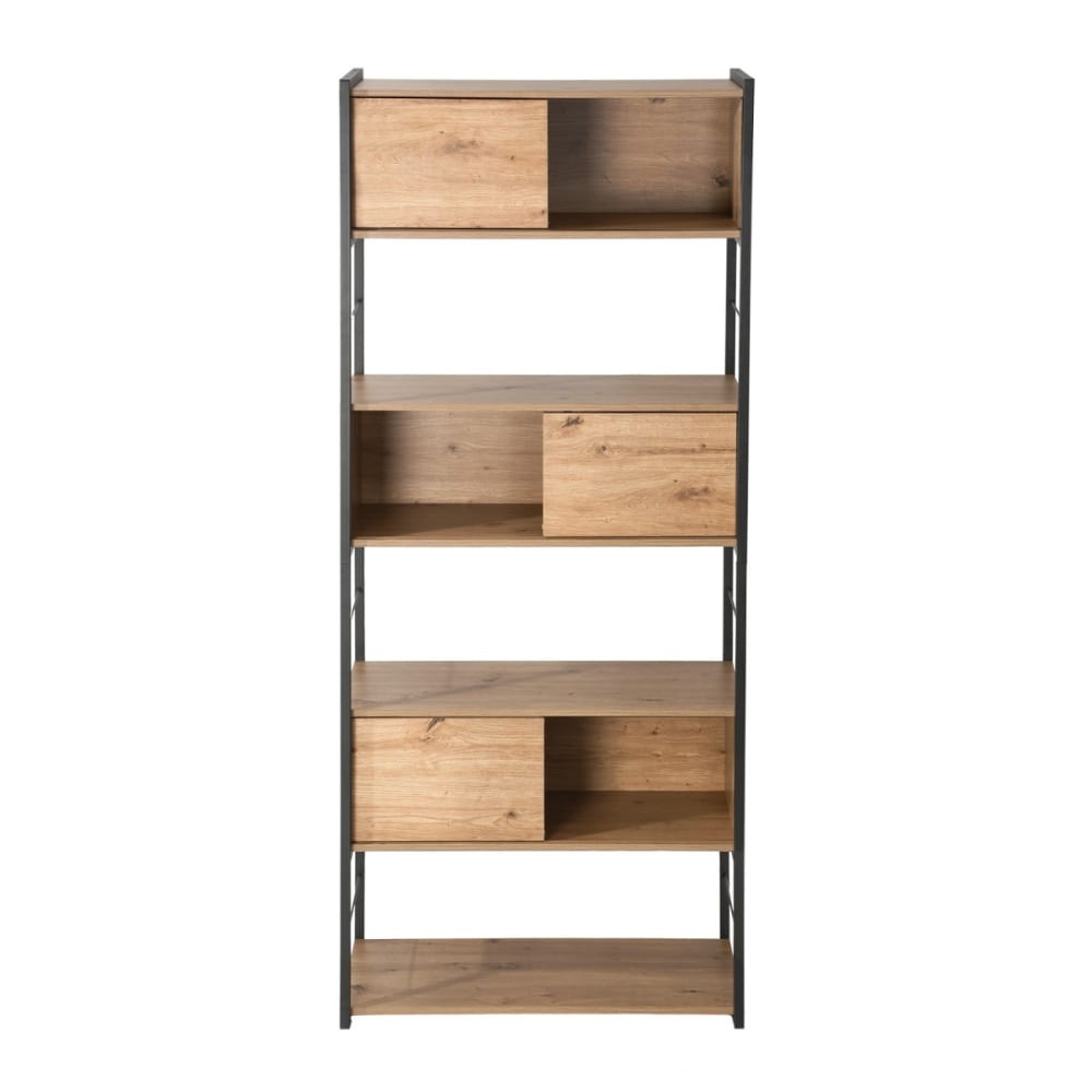wohnli-moebel-suche-M26122588 Wohnli Möbelsuche - Bücherregal mit 3 Schiebetüren H196 cm - Holzdekor hell