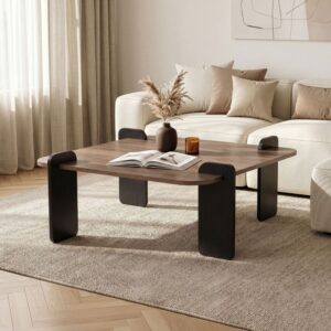 wohnli-moebel-suche-M26122589-1 Couchtisch mit quadratischer Platte L90 cm - Holzdekor dunkel 90x35x90cm Spanplatte Braun Calicosy Möbel Wohnzimmermöbel Couchtische