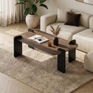 wohnli-moebel-suche-M26122594-1 Couchtisch mit rechteckiger Platte L120 cm - Holzdekor dunkel 120x35x60cm Spanplatte Braun Calicosy Möbel Wohnzimmermöbel Couchtische