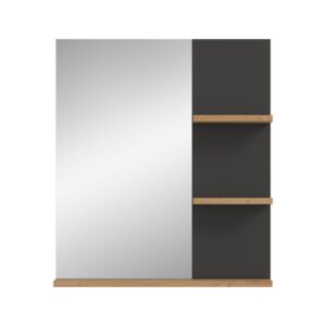 wohnli-moebel-suche-M26122601 Wohnli Möbelsuche - Spiegel mit 3 Ablagen in Eichen- und Grau-Optik B63 cm