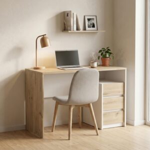 wohnli-moebel-suche-M26122613-1 Schreibtisch mit 3 Schubladen L117 cm - Holzdekor hell 117x77x50cm Spanplatte Beige Calicosy Möbel Büromöbel Schreibtische