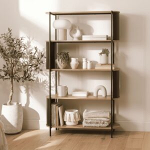 wohnli-moebel-suche-M26122618-1 Bibliothek 5-Ebenen-Regal in Holzoptik H174 cm 100x174x34cm Spanplatte Beige Calicosy Möbel Wohnzimmermöbel Regale
