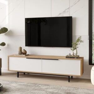 wohnli-moebel-suche-M26122622-1 Drehstuhl aus beigem Stoff mit Fußstütze L68 cm 160x45x36cm Spanplatte Weiß Calicosy Möbel Wohnzimmermöbel TV-Möbel