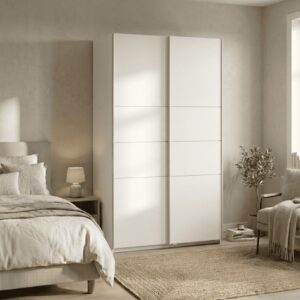 wohnli-moebel-suche-M26122629-1 Schrank mit 2 Schiebetüren L116 cm - Weiß 117x203x60cm Spanplatte Weiß Calicosy Möbel Schlafzimmermöbel Schränke