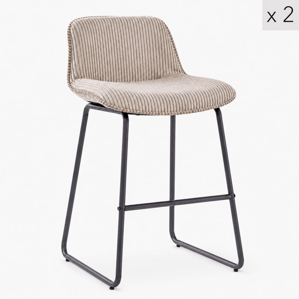 wohnli-moebel-suche-M26122770 Wohnli Möbelsuche - Barhocker (2er Set) aus Metall und Grauem Cord-Samt