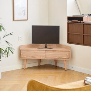 wohnli-moebel-suche-M26122782-1 Eck-TV-Schrank aus Holz mit 2 Schiebetüren Braun 38x47x94cm Holz Braun Nordlys Möbel Wohnzimmermöbel TV-Möbel