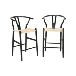 wohnli-moebel-suche-M26122797-1 2er-Set Vintage Barhocker aus schwarzem Buchenholz 55x97x55cm Holz Schwarz sweeek Möbel Esszimmermöbel Barhocker