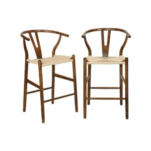 wohnli-moebel-suche-M26122798-1 2er-Set Vintage Barhocker aus braunem Buchenholz 55x97x55cm Holz Braun sweeek Möbel Esszimmermöbel Barhocker