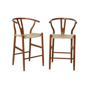 2er-Set Vintage Barhocker Buchenholz nussbaumfarben 55x97x55cm Holz Braun sweeek Möbel Esszimmermöbel Barhocker