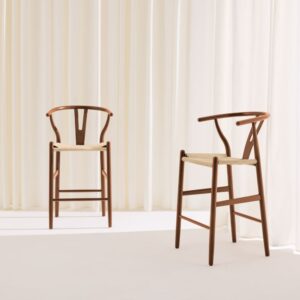 Wohnli Möbelsuche - 2er-Set Vintage Barhocker Buchenholz nussbaumfarben