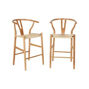 wohnli-moebel-suche-M26122801-1 2er-Set Vintage Barhocker aus naturfarbenem Buchenholz 55x97x55cm Holz Beige sweeek Möbel Esszimmermöbel Barhocker