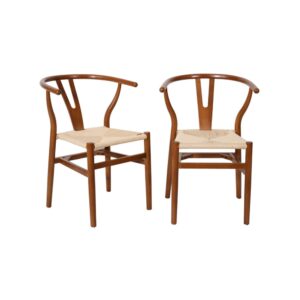 wohnli-moebel-suche-M26122819-1 2er-Set nussbaumfarbene Stühle mit Seilbespannung 53x76x54cm Holz Braun sweeek Möbel Esszimmermöbel Stühle