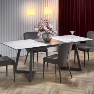 wohnli-moebel-suche-M26122901-1 Ausziehbarer Esstisch und graue Metallbeine 160–210 cm 160x76x90cm Holz Grau MSO Möbel Esszimmermöbel Esstische