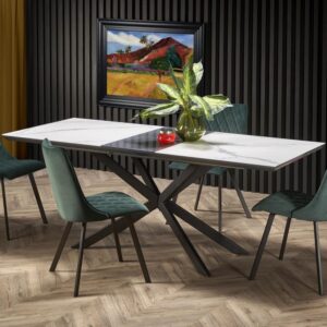 Ausziehbarer Esstisch mit Platte in Marmoroptik 160x76x90cm Keramik Grau MSO Möbel Esszimmermöbel Esstische