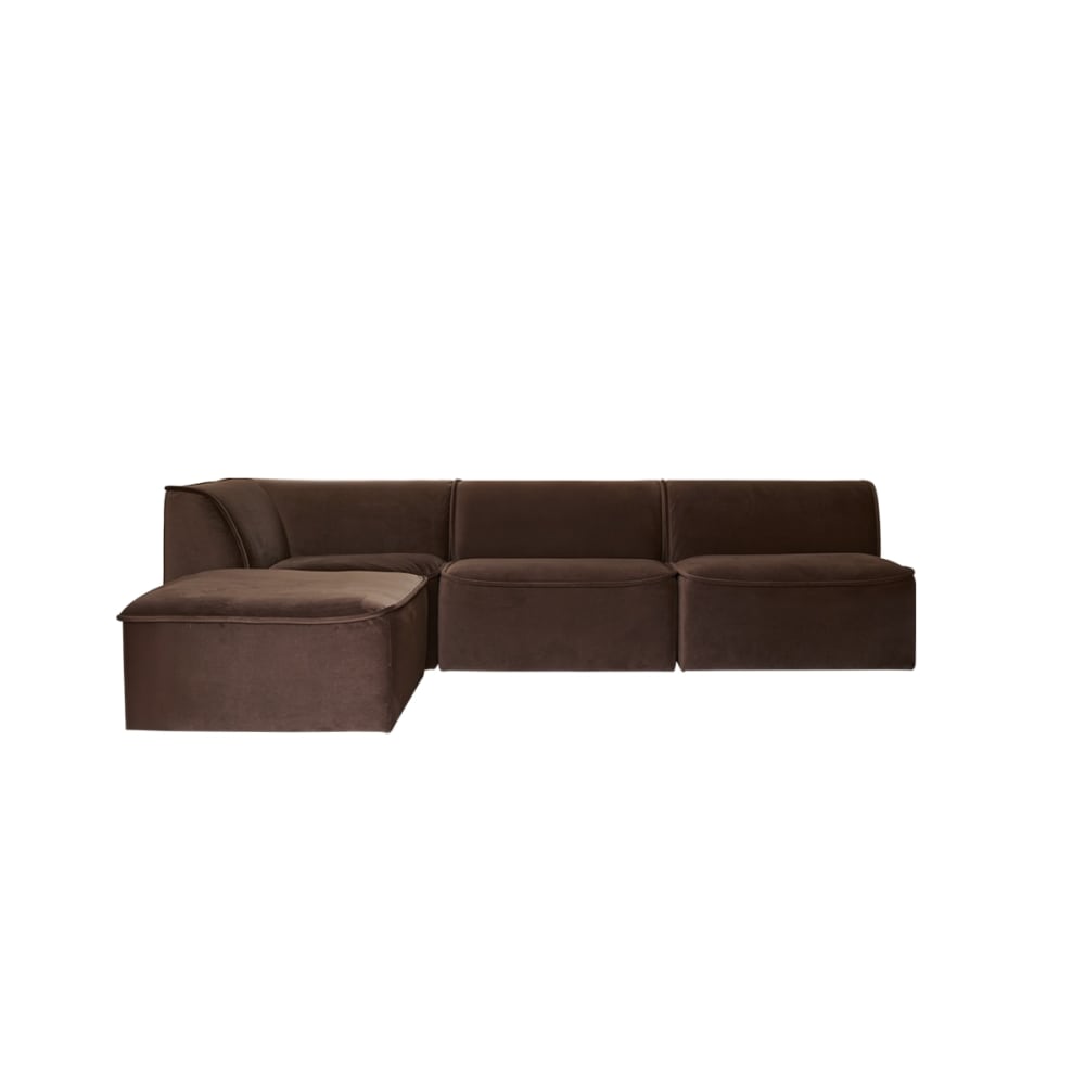 Wohnli Möbelsuche - Modulares Ecksofa links aus braunem Stoff